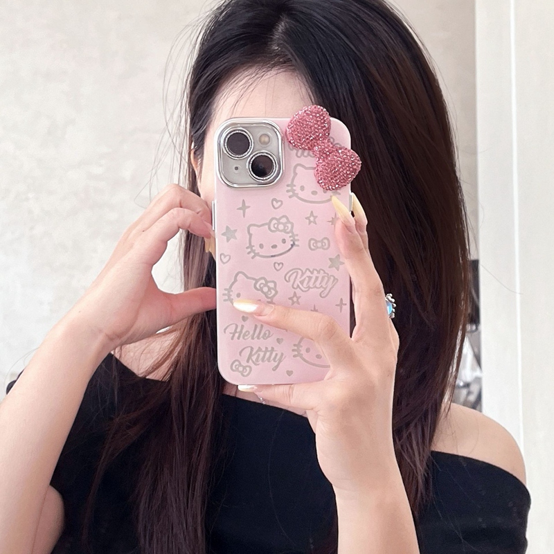For iPhone 16 Pro Max 15 14 1312 Cute Hello Kitty Pink Bow