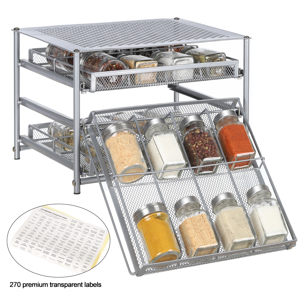 3 Tier Spice Rack Tilt Holds 24 Bottle Organizer Drawer Kitchen