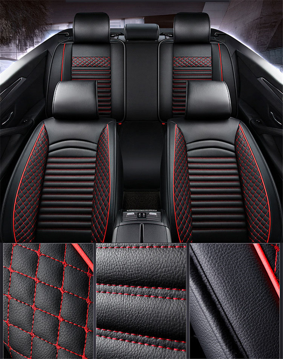 Black Red Full Set Front Rear Seat Covers Pu Leather Cushion Car Front Rear Seat Covers Pu Leather