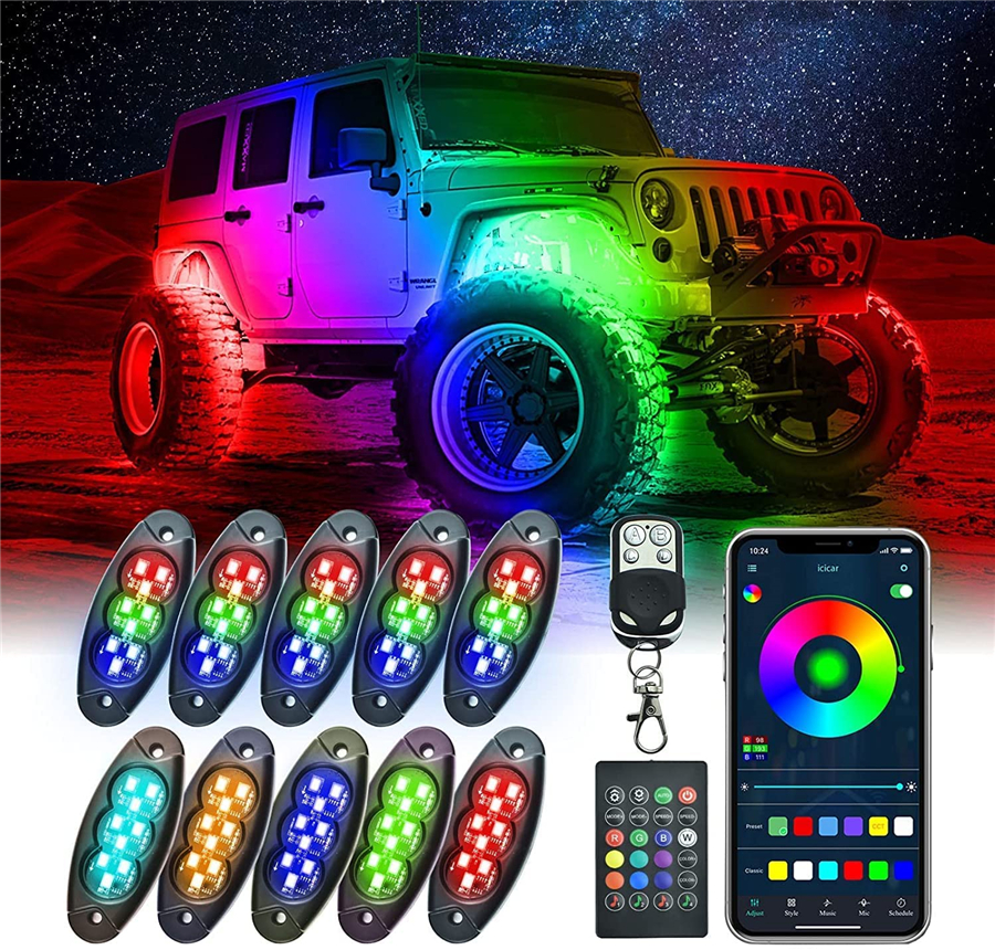 10 Pods LED Rock Lights Kit RGB Chassis Lamp Underglow Lighting For Car  Truck