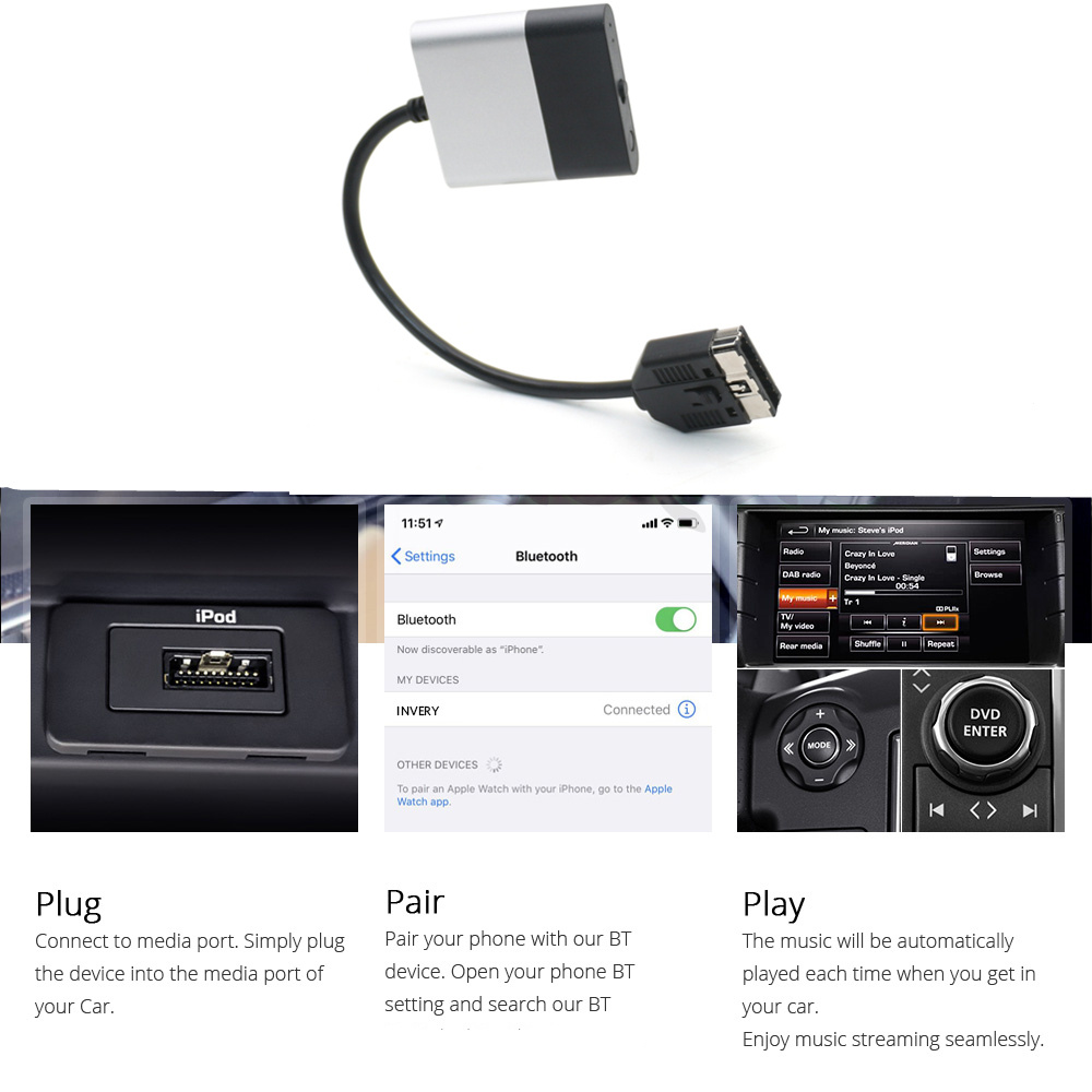 2009-2012 Range Rover Jaguar XF Bluetooth AUX Adapter For 30 pin