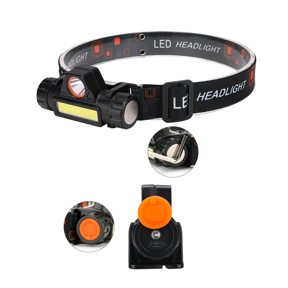 1*COB 1*T6 2*XPE Headlamp Headlight Torch Rechargeable Flashlight Camping Hiking