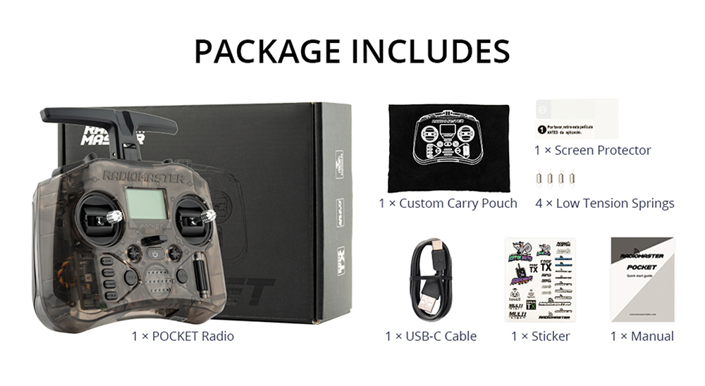 RADIOMASTER Pocket Hall Gimbal – Transmetteur RC ELRS/CC2500, EdgeTX, 2.4GHz, Neuf Sous Blister