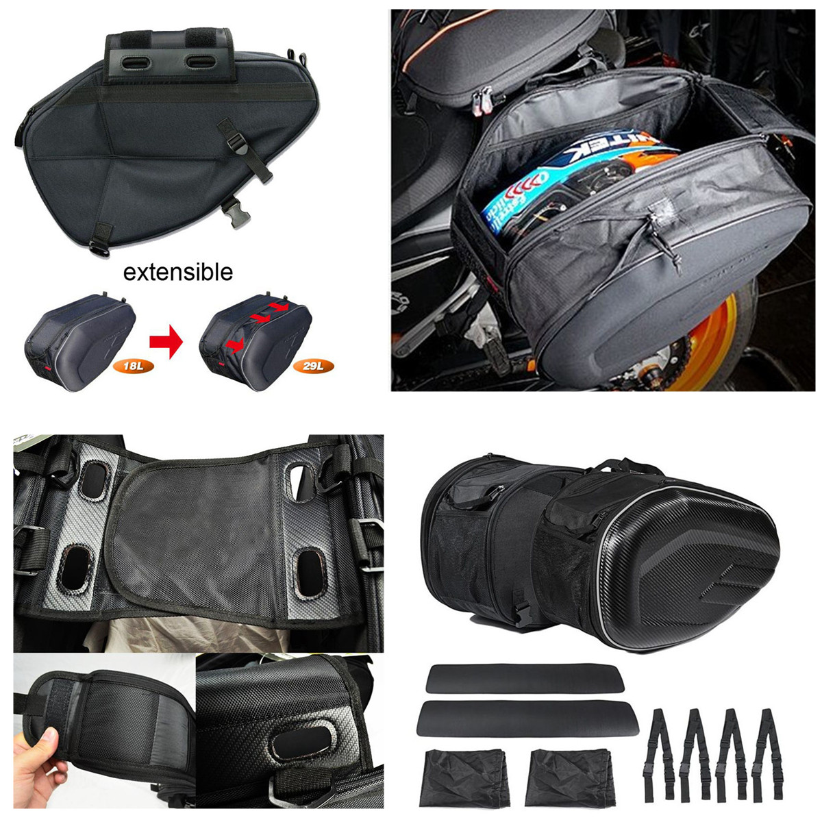 Universal fit Motorcycle komine Bags Luggage Saddle Bags with Rain Cover 36-58L