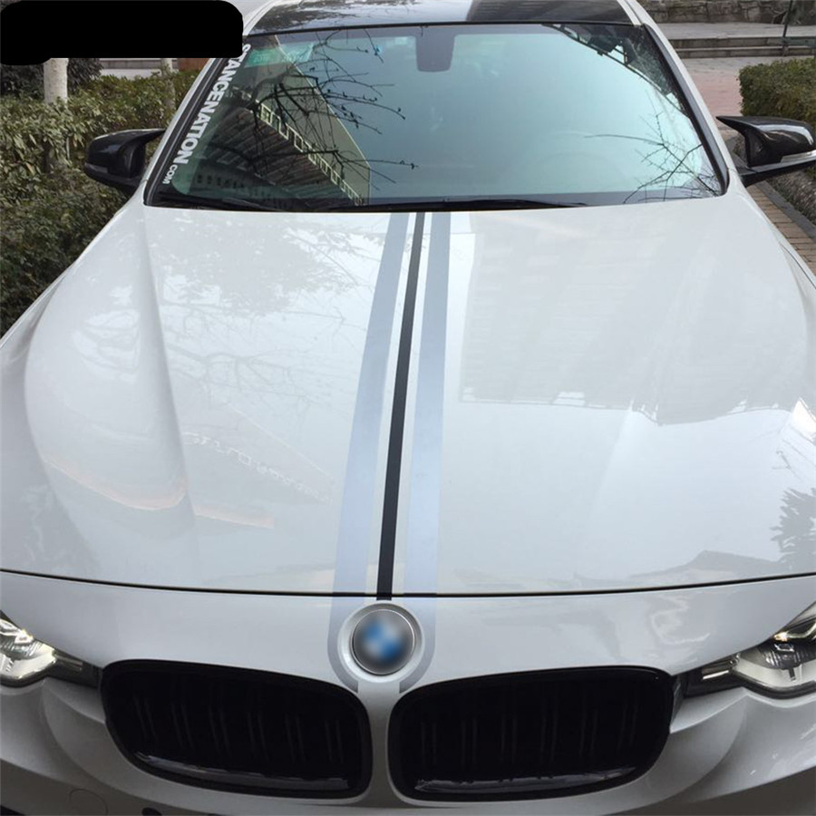 Car Engine Hood Decal Stripes Silver Gray+Black Styling Decor Vinyl