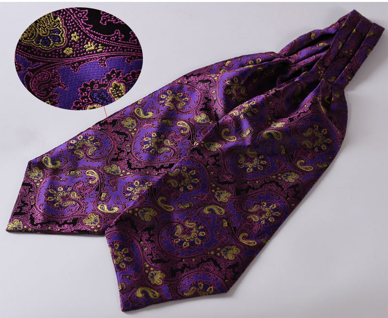 RF201P Purple Yellow Paisley Silk Cravat Ascot Hanky Handkerchief Set