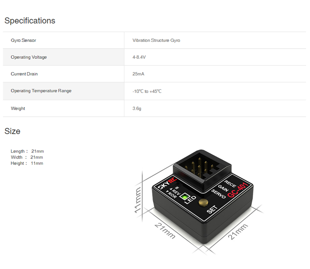 SKYRC GC401 Gyroscope for RC Car Steering Output Upgraded V2