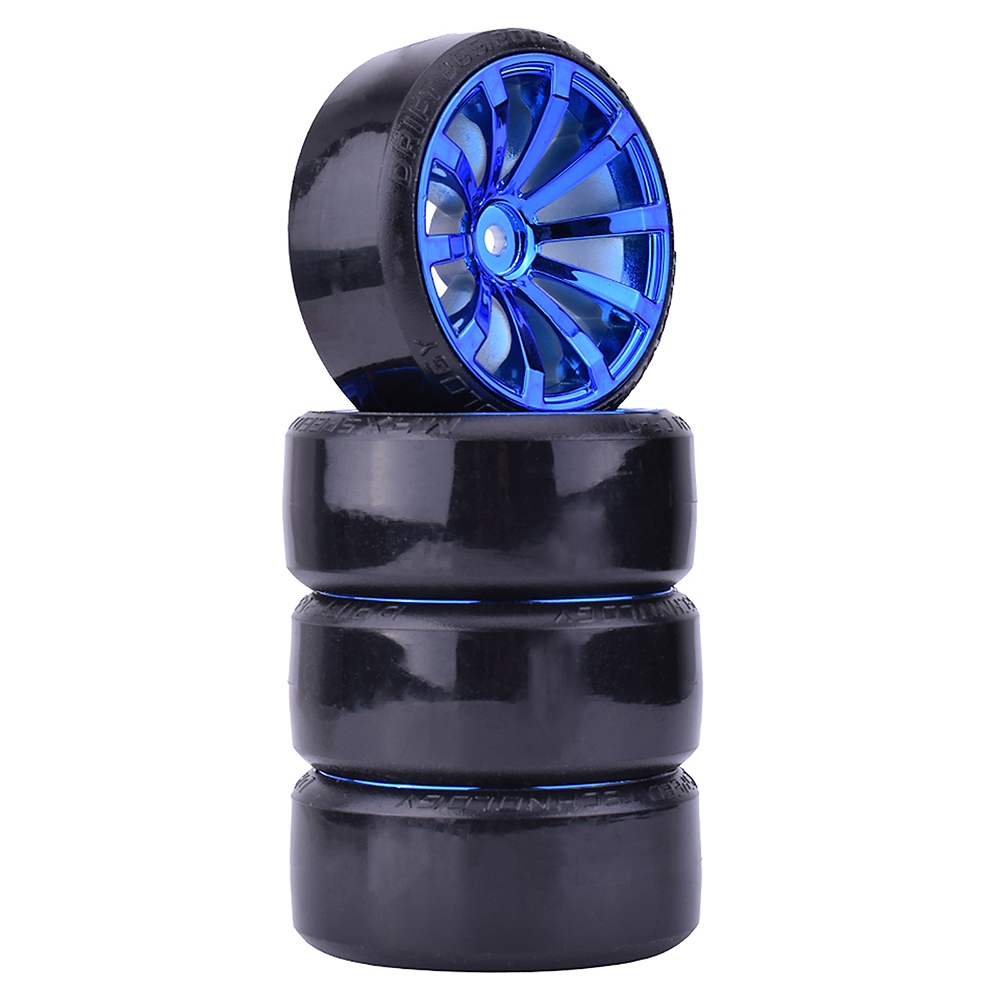 KINGCOO 4x RC Drift Reifen & Felgen – 65mm Gummireifen + 52mm Alufelgen (7-Loch) – 1/10 On-Road