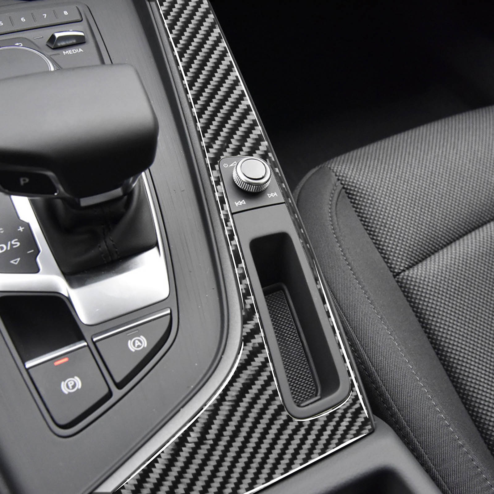Black Carbon Fiber Gear Shift Side Panel Interior Trim For Audi A4