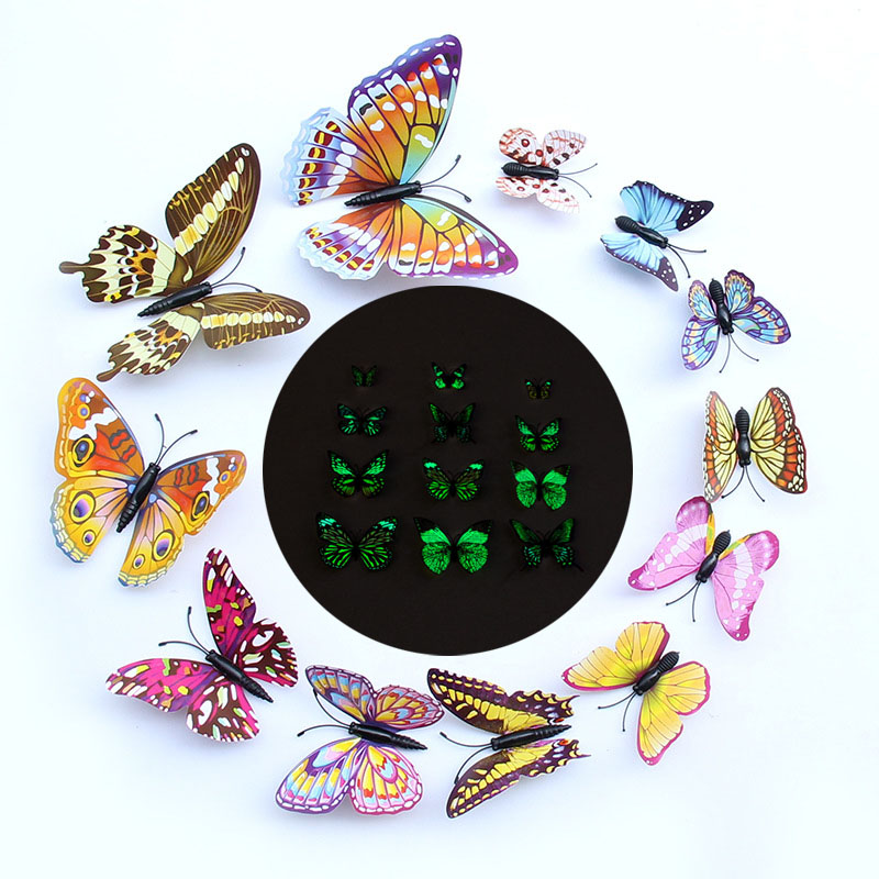 12Pcs 3D Butterfly Glow in The Dark Decal Wall Magnetic Sticker Home Mural Decor