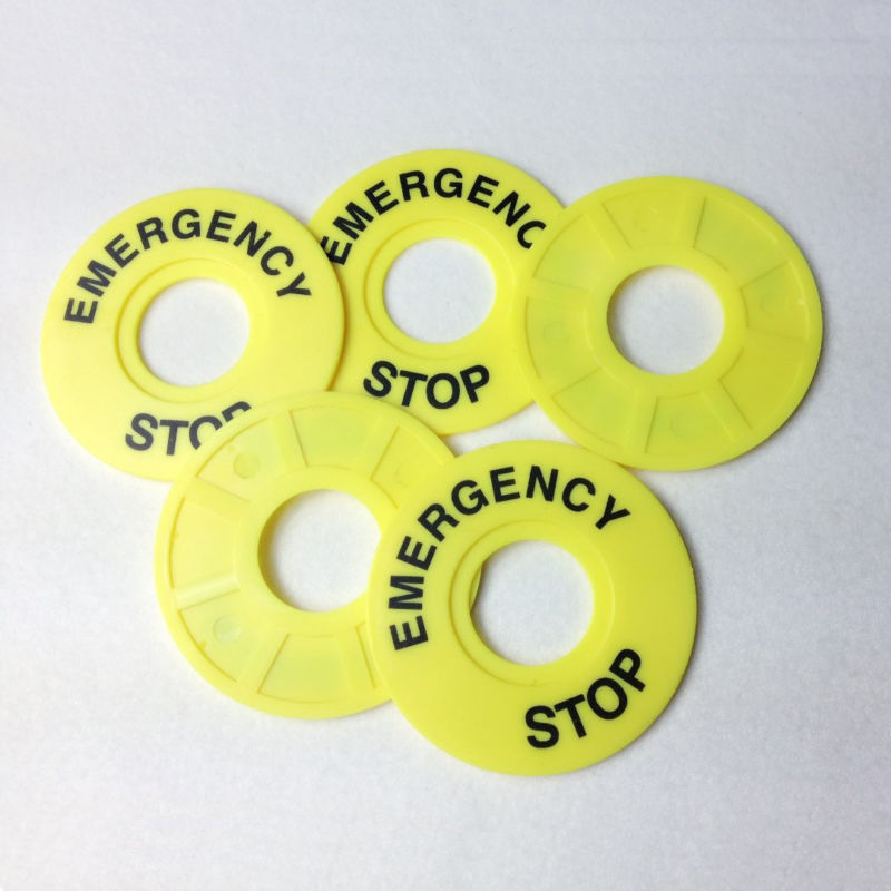 5 X Yellow Emergency Stop Push Button Switch Label Panel 3M Adhesive 