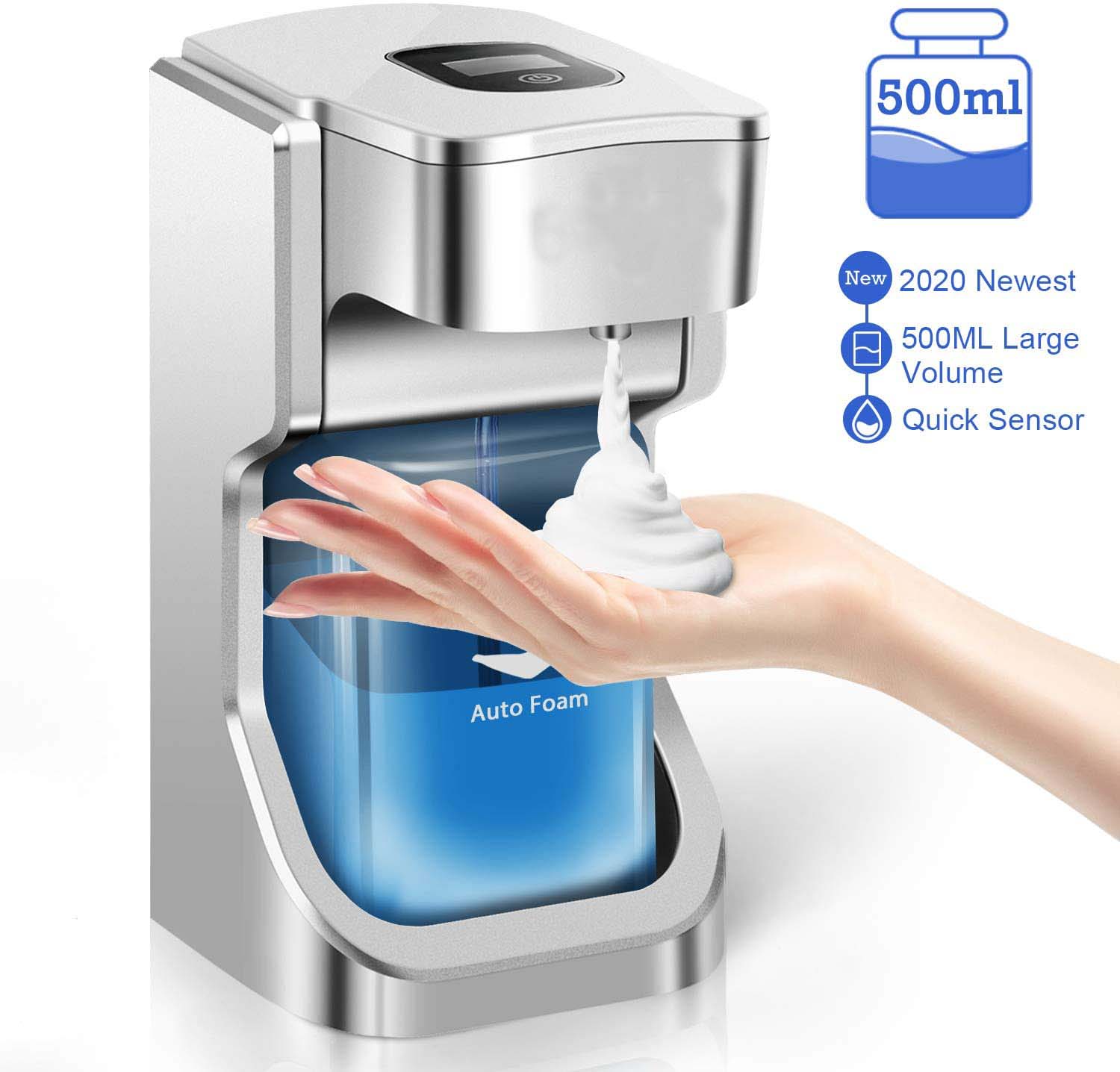 Soap Dispenser Automatic Touchless Hand Sanitizer Dispenser No Drilling Wall Mounted 280ml Smart Infrared Sensor Foaming Soap Dispenser for Bathroom Hospital Hotel Office 