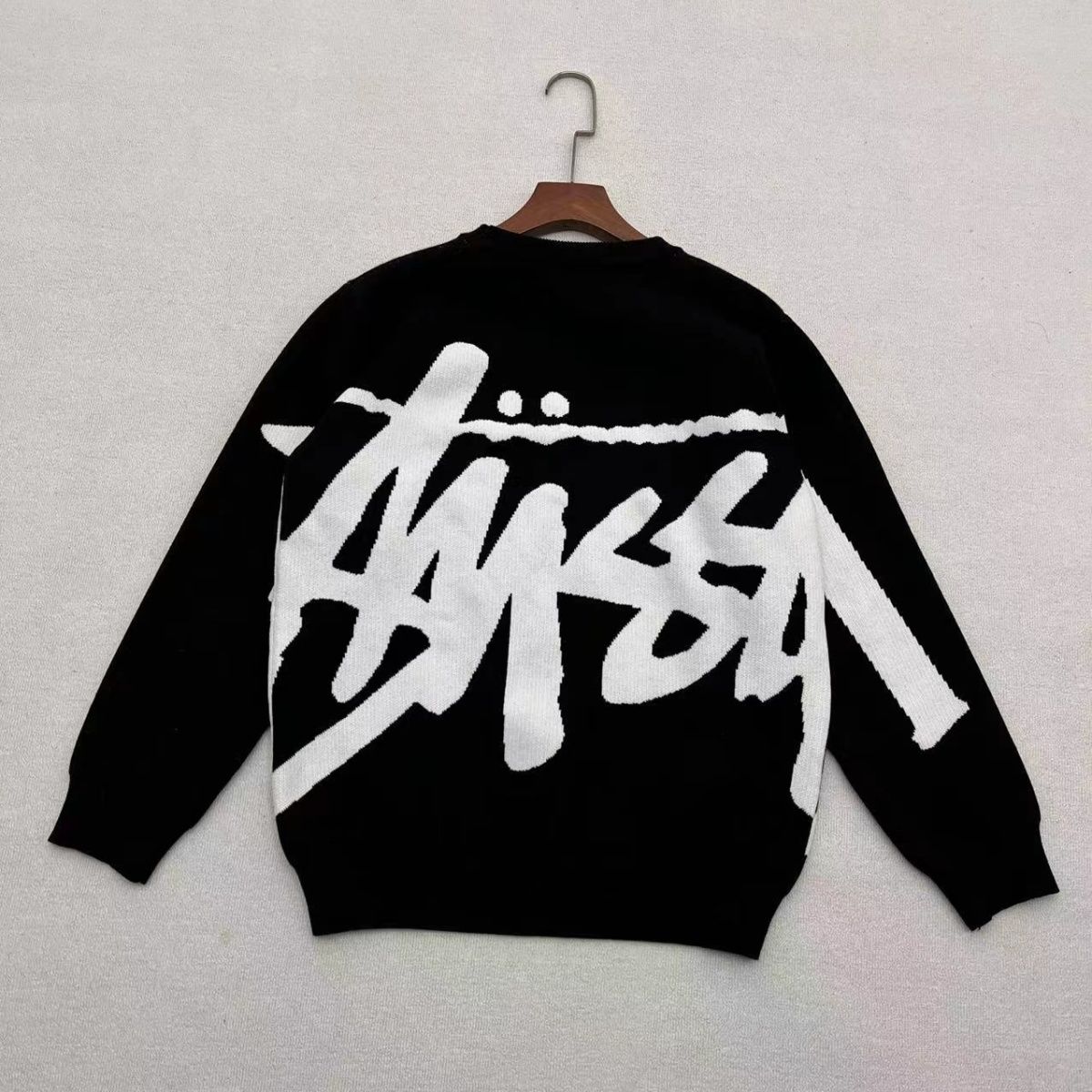 2025Stussy. letter knitted jacquard sweater men's and women's crew