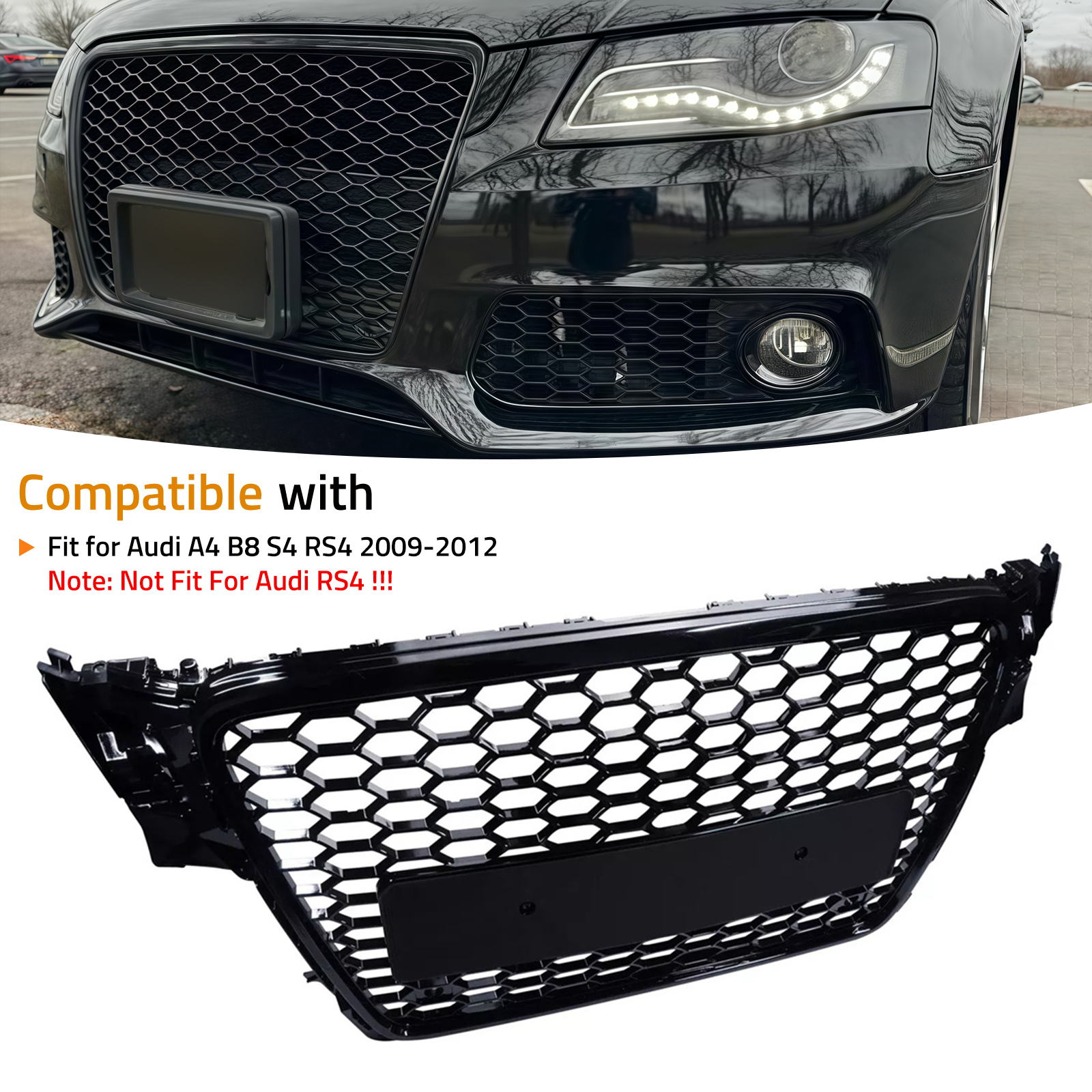 RS4スタイルフロントスポーツヘックスメッシュハニカムフードグリル