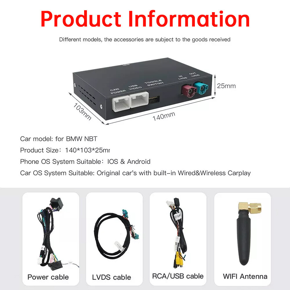 NBT CarPlay android auto 接続配線一式 mini f型 For 2014-2016 BMW X5 X6 F15/F16 NBT Wireless CarPlay Android Auto