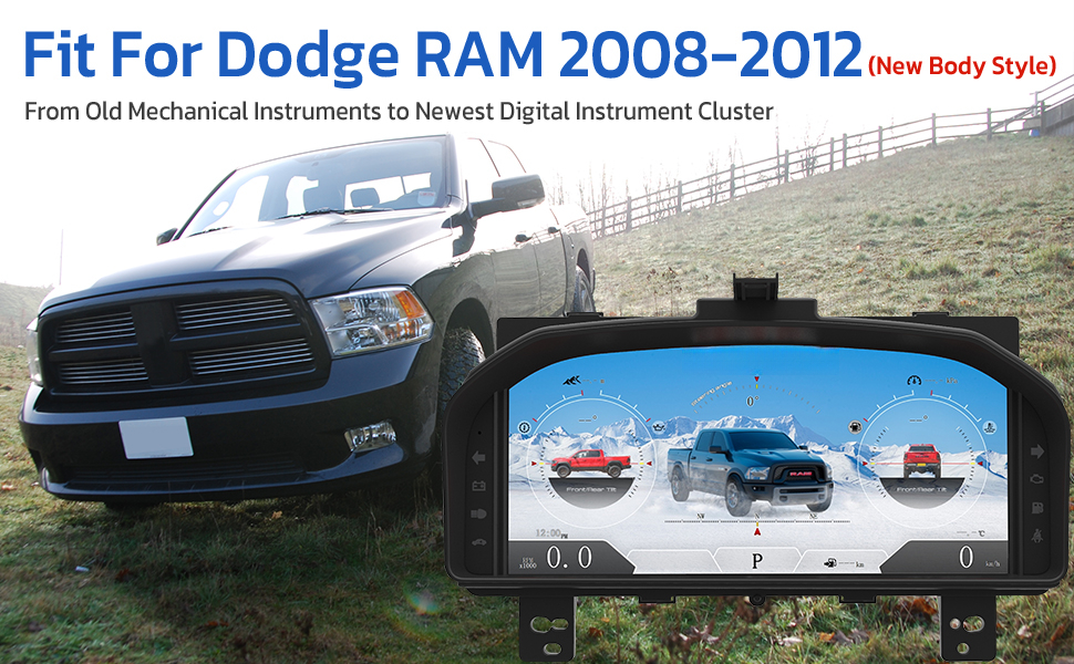 For Dodge Ram 1500 2500 3500 2008-2012 12.3 Inch LCD Dashboard Digital