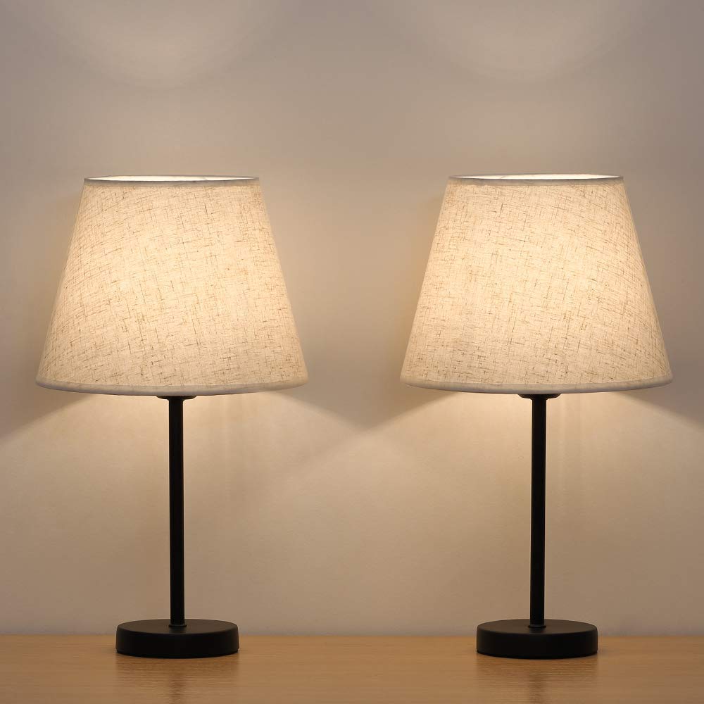 Details About Nightstand Lamps Set Of 2 With Fabric Shade Bedside Desk Lamps For Bedroom