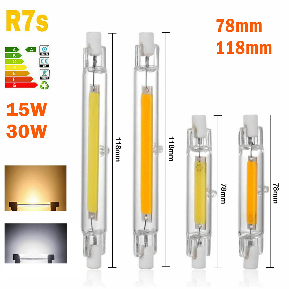 R7S 15W 30W LED COB Dimmable Glass Replace 118mm 78mm Halogen Lamp 110V/220V