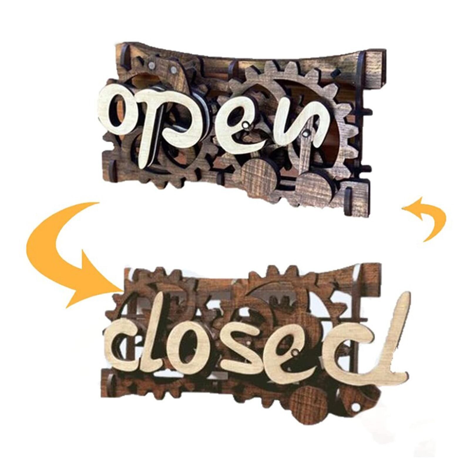 Rotate Open-Closed Sign Board Wooden Gear Mechanism Convertible