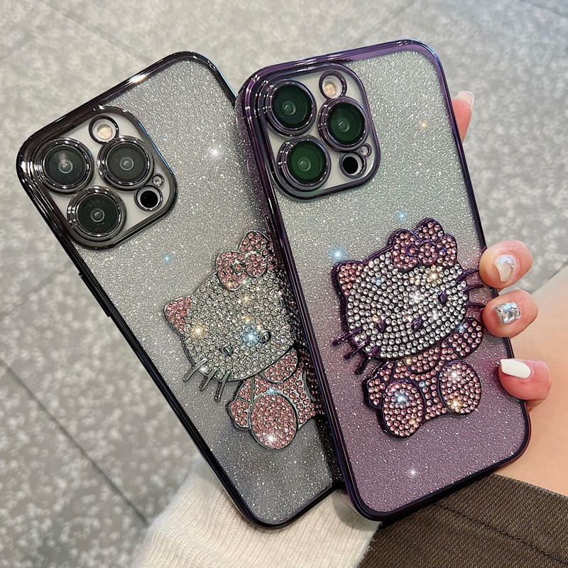 For iPhone 16 Pro Max 16e 13 12 Cute Hello Kitty Cat Glitter