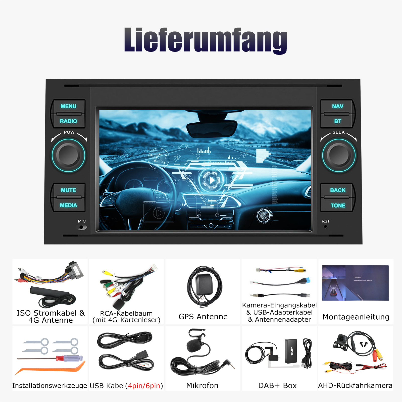 Autoradio DAB+ 4+64G Android 13 vendre pour Ford Transit Bus S-Max Focus Kuga Fusion GPS