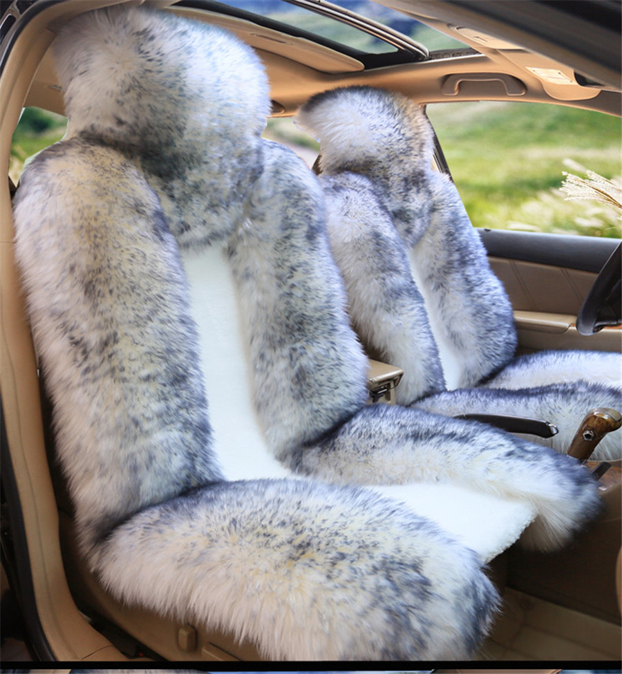 White Grey Warm Winter Australian Sheepskin Fur Car 2 Front