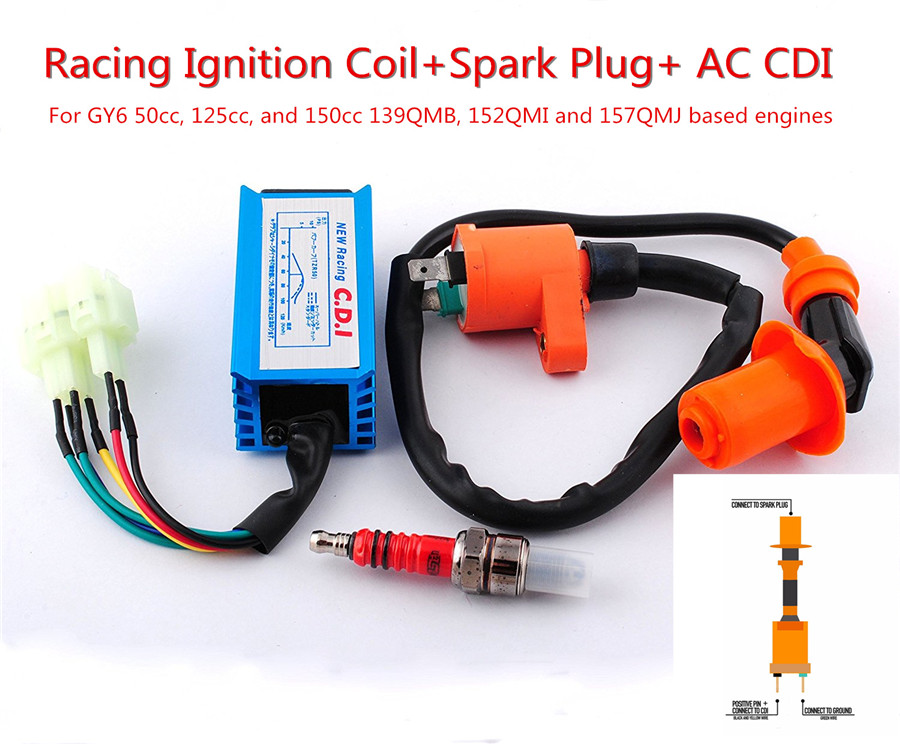 GY6 Engine Repair Parts Kit High Performance GY6 AC CDI Ignition Coil Voltage Regulator Relay Rectifier Spark Plug Kit For 50cc 125cc 150cc Atv Quad Go Kart Moped Scooter I.102105963 Ignition Coil