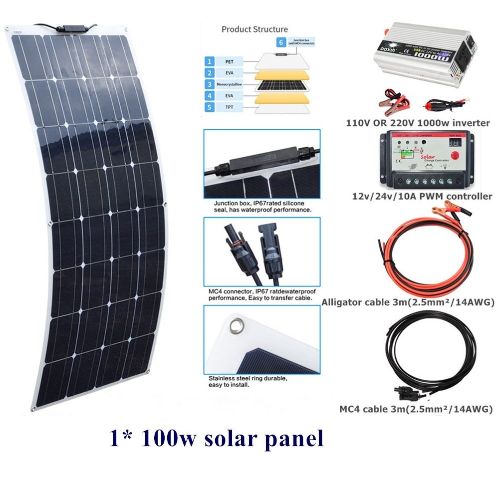 Details About 100w Flexible Solar Panel System Kits For Yatch Boat Outdoor Camping Rv Caravan