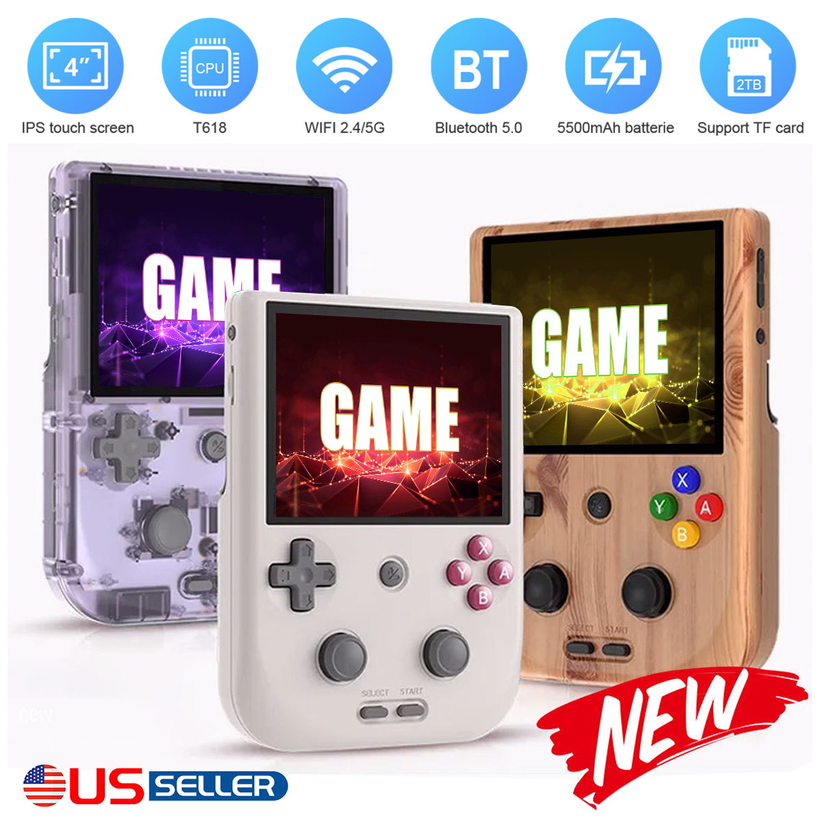 RG405V Handheld Game Console Android 12 System 4'' IPS Touch Screen Game  Player Built-in 128G TF Card 3154 Classic Games 5500 mAh Battery Compatible