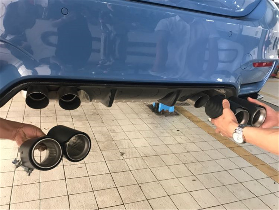 70MM Grilled Blue Carbon Fiber Exhaust tip For BMW M Performance M2 M3