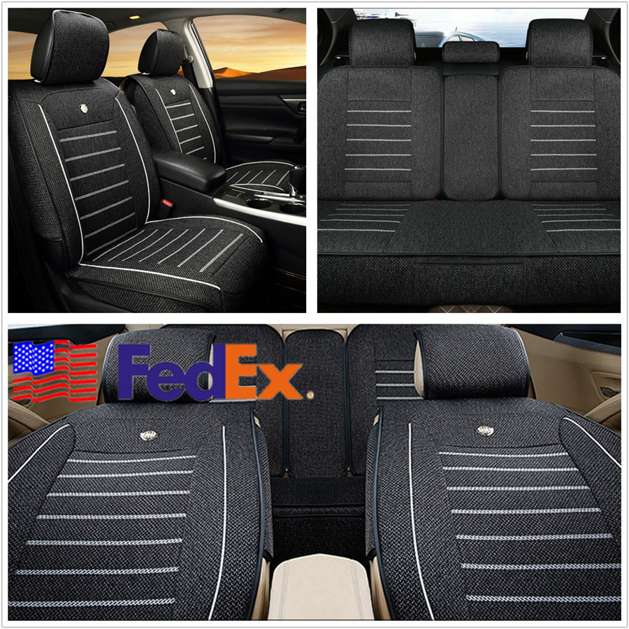 Details About Full Set Linen Fabric Black Car Interior Seat Cover Protector Cushions New Style