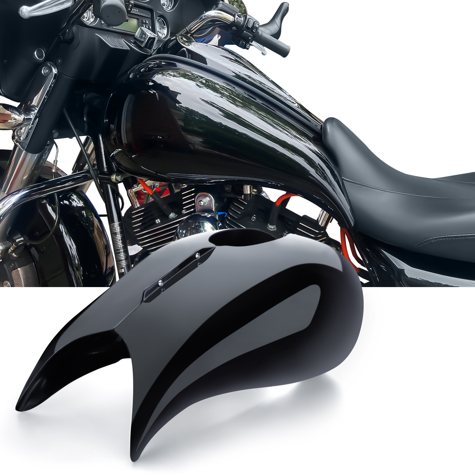 Vivid Black Stretched Gas Tank Cover For Harley Touring Street