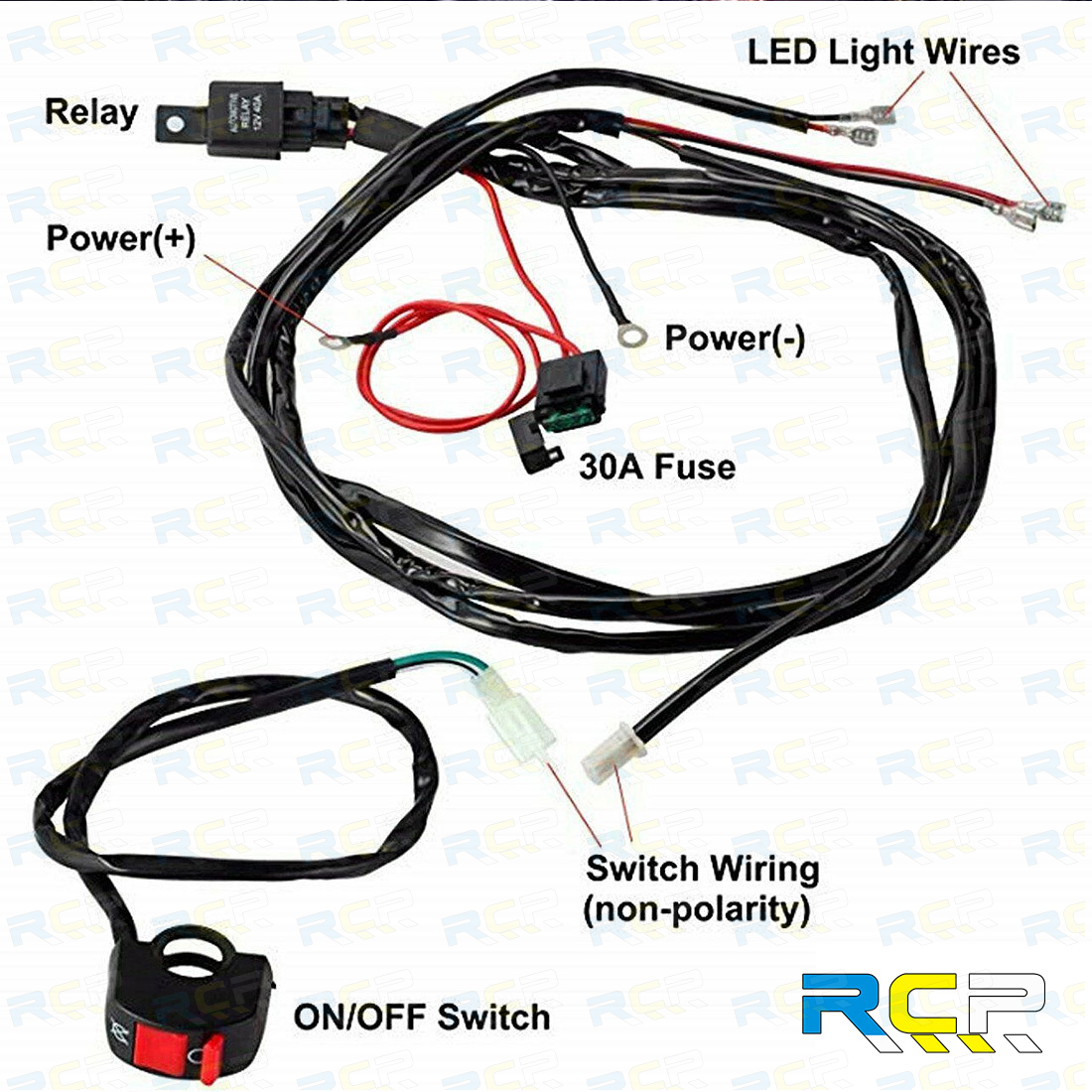 New Universal Motorcycle LED Lights Auxiliary Work Lamps Wiring Harness