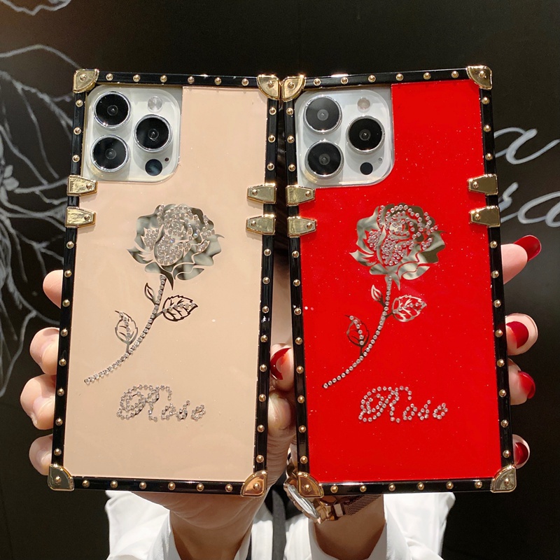 For iPhone 13 12 11 Pro Max XS XR 87 Glitter Bling Diamond Rose