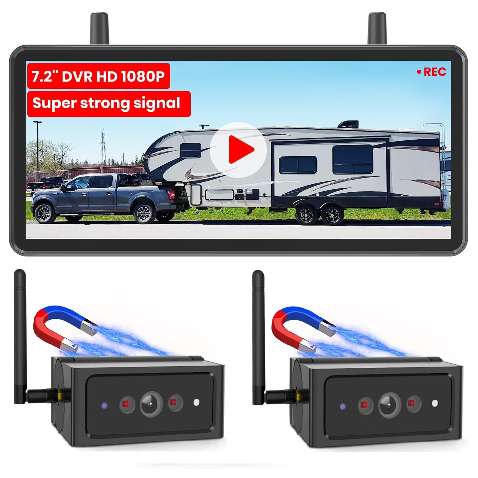 AUTO-VOX Wireless Magnetic Rear View Dual Cameras & 7.2