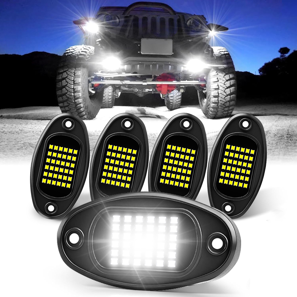 LEDMIRCY LED Rock Lights White 8PCS For Off Road Truck Car Boat Atv Suv Waterproof High Power Underbody Neon Trail Lights Underglow Light Interior Exterior Shockproof8pcswhite