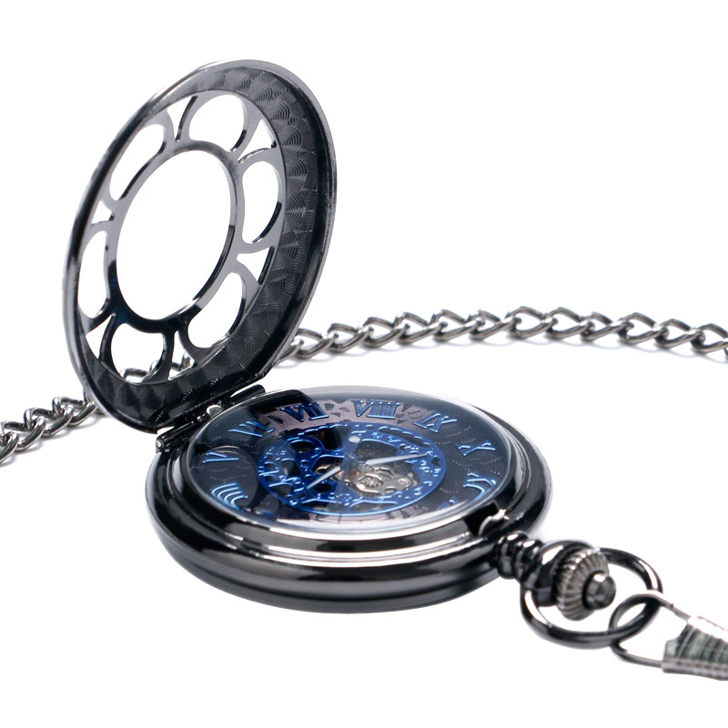 Mens Skeleton Pocket Watch Mechanical Luxury with Chain Steampunk