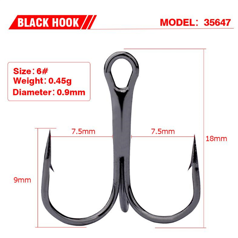 100pcs Fishing Hook Sharp Treble Hooks Size 2 4 6 8 10 12 14 Brown Black  Silver