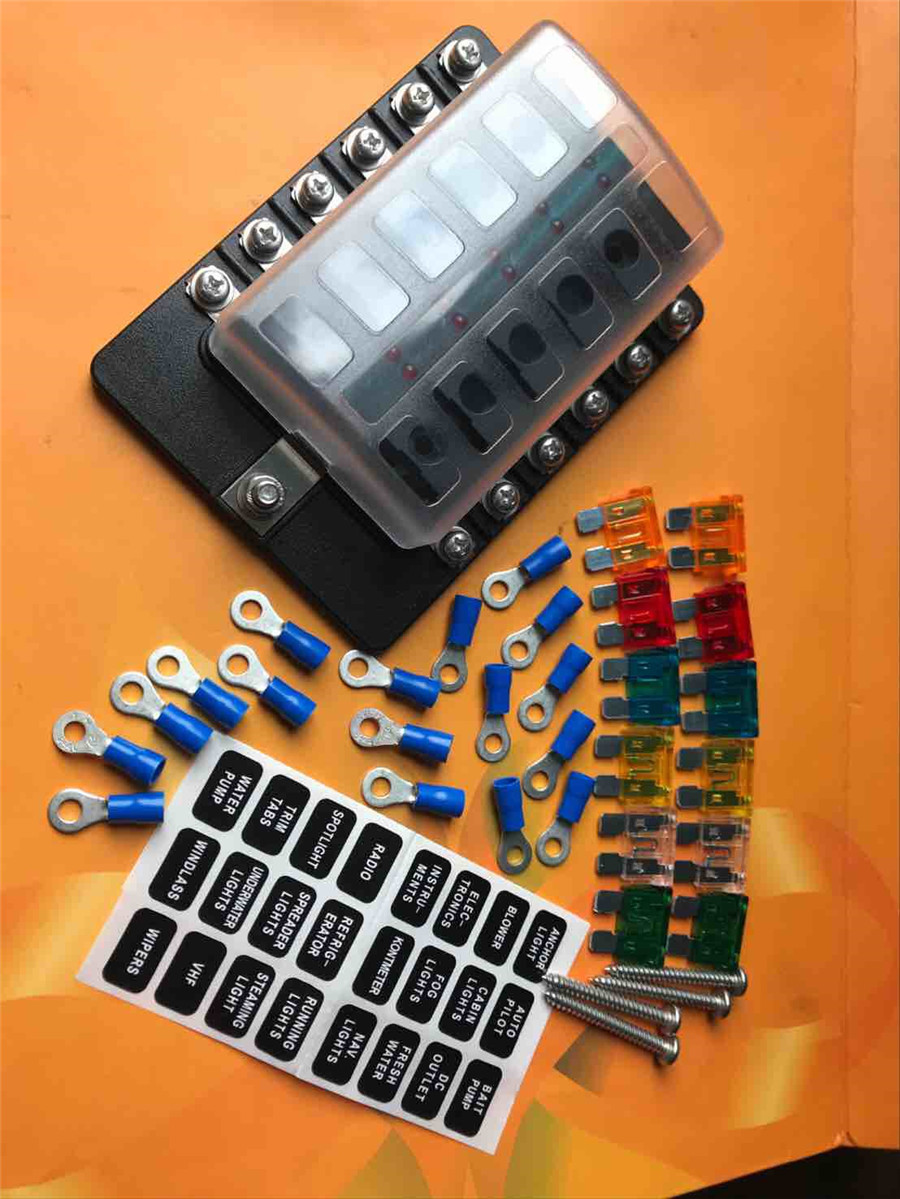12 Way Blade Fuse Box Holder Car Fuse Blades Terminal Connectors Stickers Screws