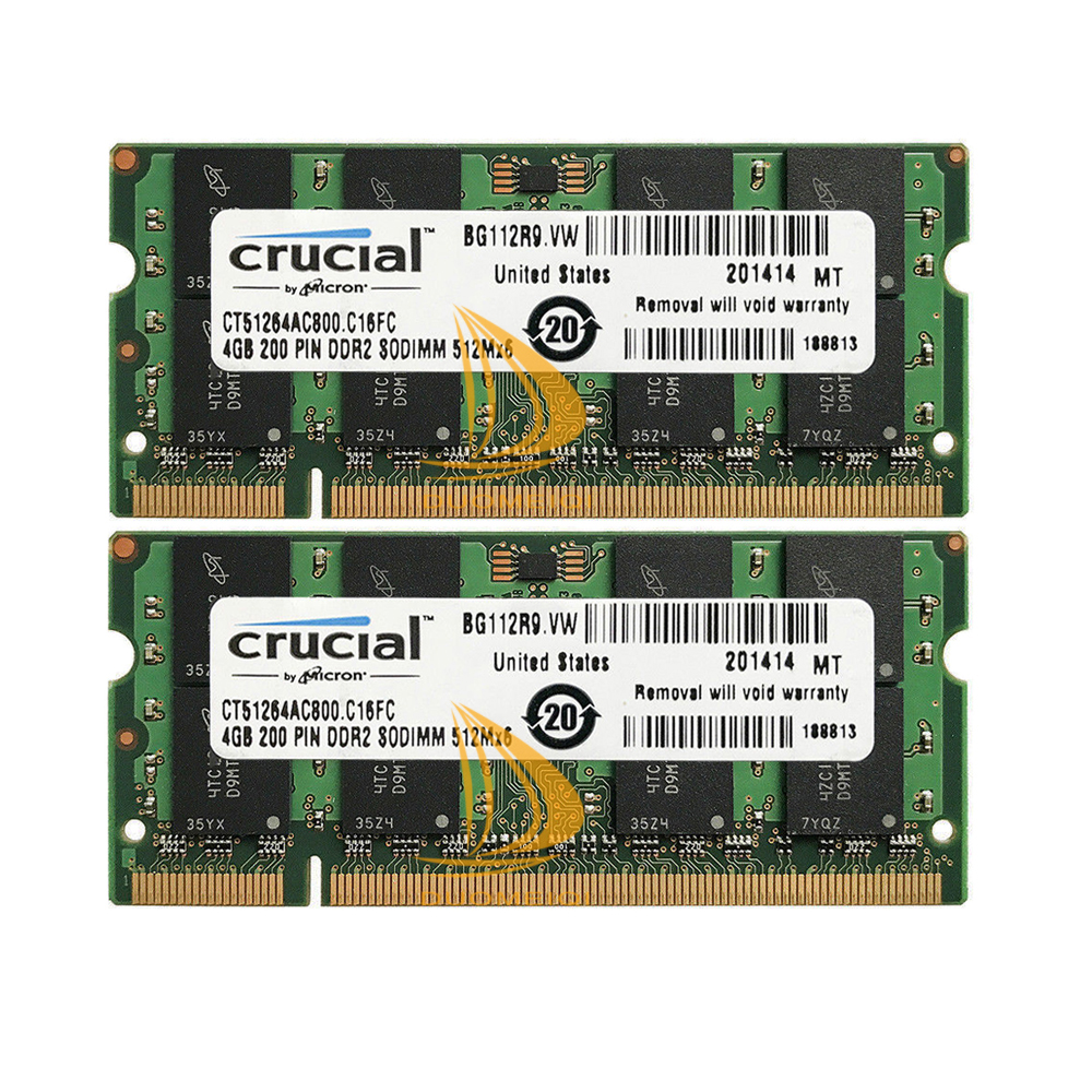 Crucial 8gb 2x 4gb Pc2 6400 Ddr2 800mhz Sodimm Laptop Memory Ram Low