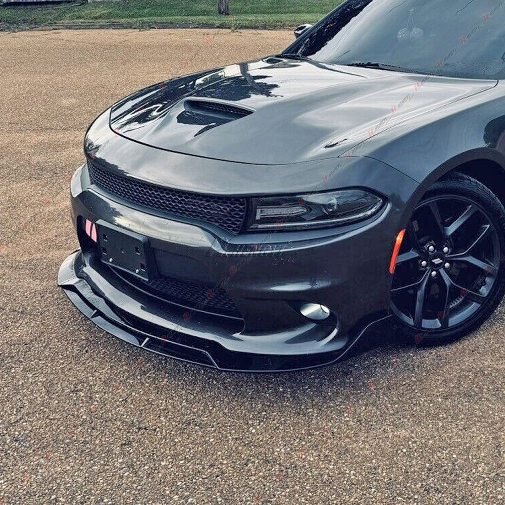 Dodge Charger Glossy Black For Dodge Charger SRT 2015-2023 - 5 Piece ABS Lip Front Lip Splitter