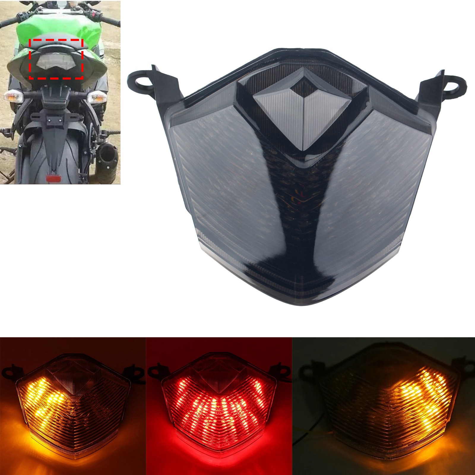 thumbnail image 2 of HTTMT LED Tail Light With Brake And Turn Signal For Kawasaki Z750, ZX-10R, ZX-6R, ZX600 – Smoked Lens 2 of 6