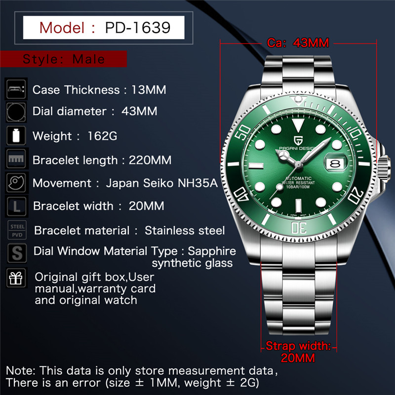 Pagani Design PD-1639 Men Watch Automatic Mechanical Watches