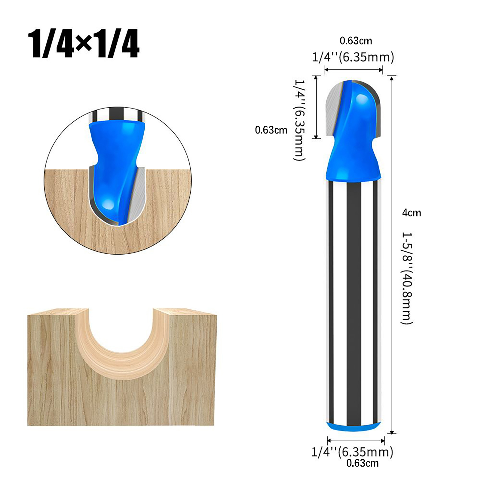 4PCS/Set 1/4 Inch Shank Carbide Round Nose Router Bit Cutting