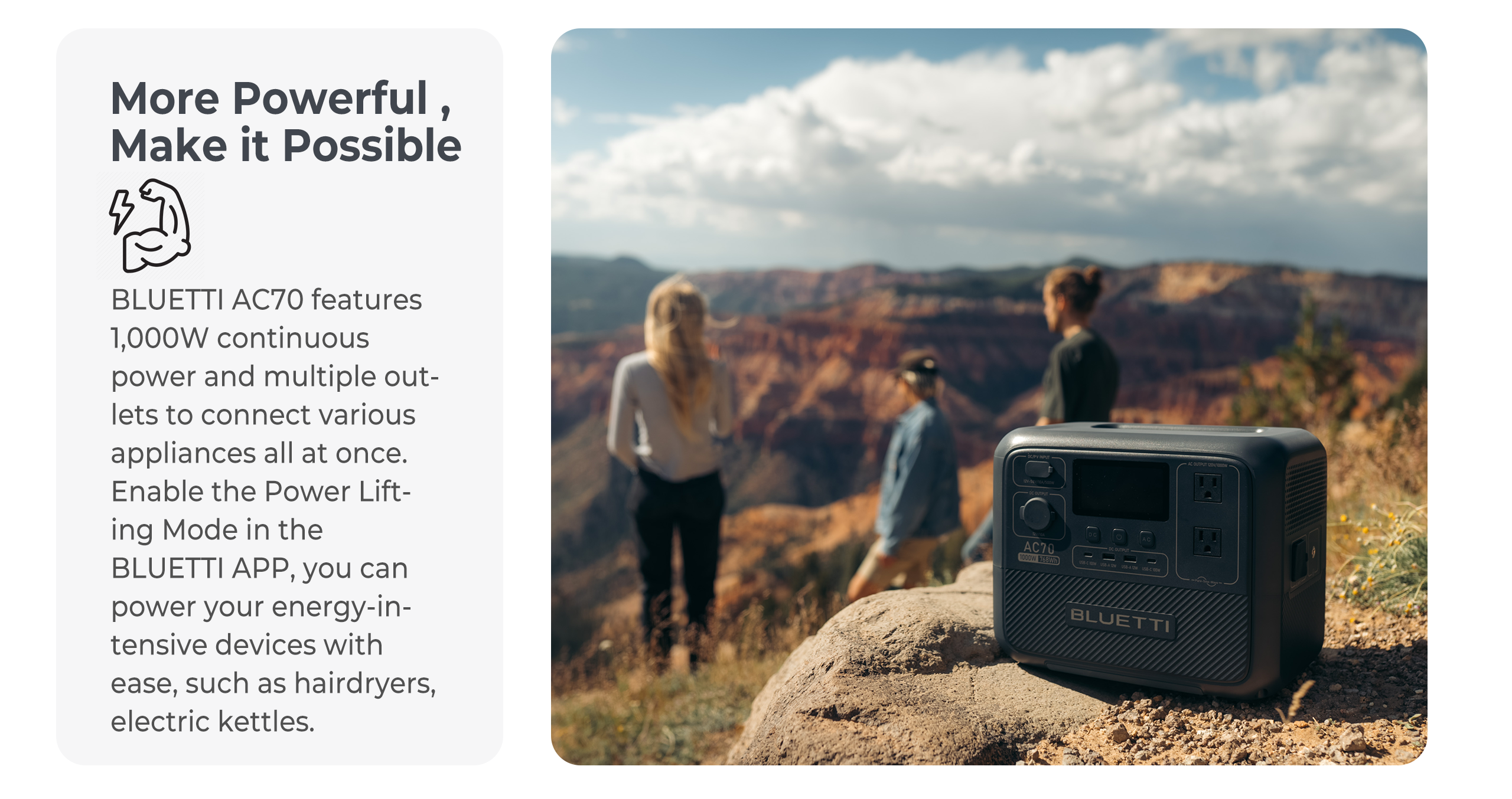 BLUETTI AC70 1000W 768Wh Portable Power Station LiFePO₄+Solar