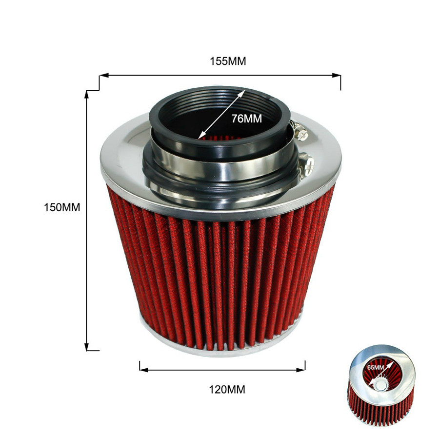 Cold Air Intake Filter Aluminum Alloy Air Intake Kit Pipe Diameter 3/" Clamp