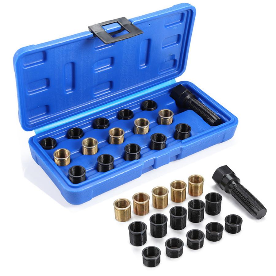 16Pcs Spark Plug Rethread Kit Cylinder Head Tap Thread Insert Reamer