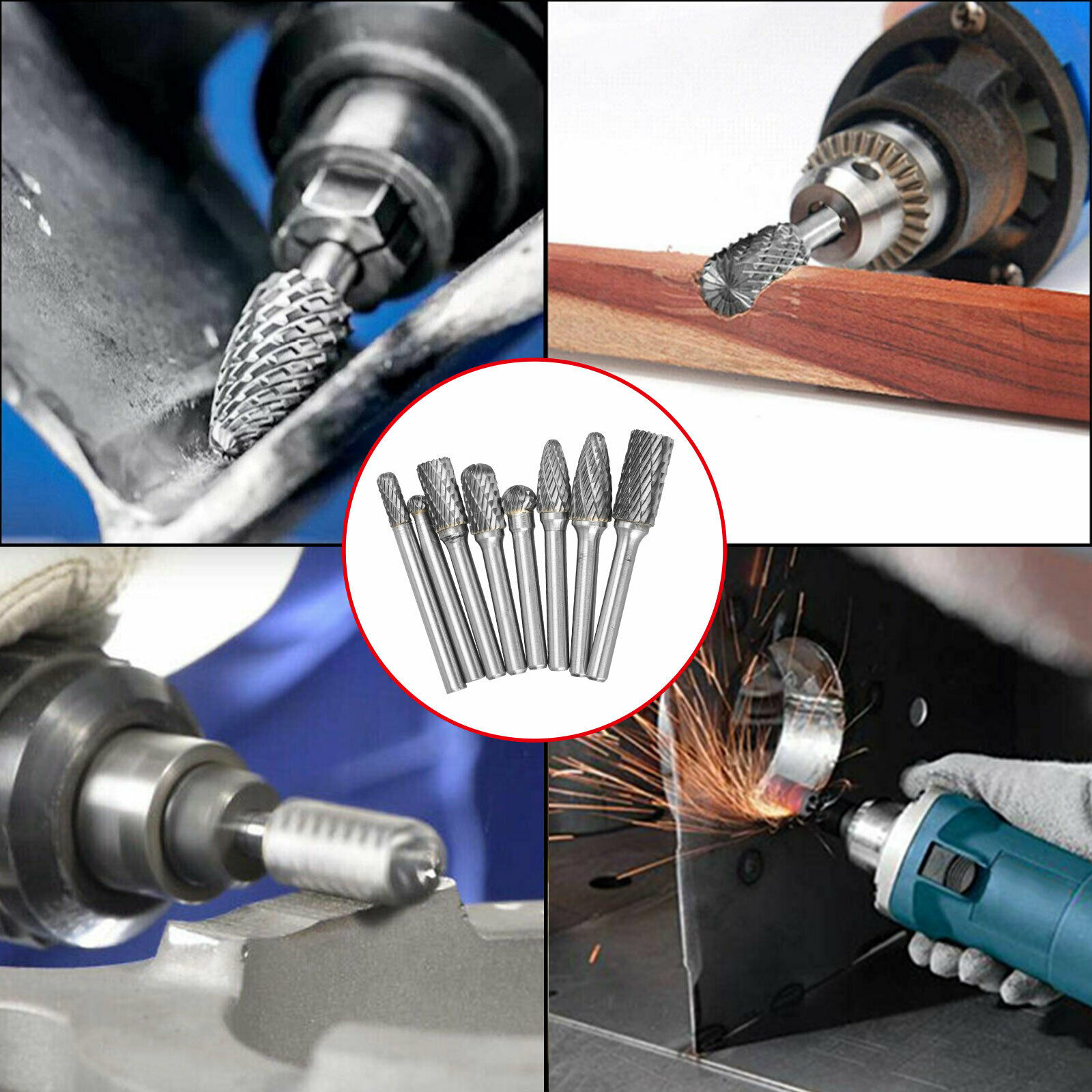 1/4'' Double Cut Tungsten Steel Carbide Rotary Burr Die Grinder Shank ...