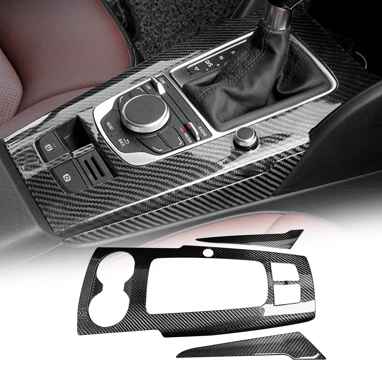 For Audi A3 S3 8P 14-20 Real Carbon Fiber Center Console Gear
