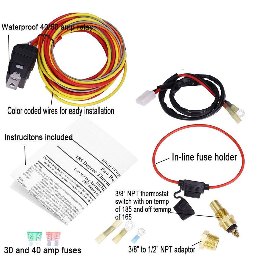 Auto Car Electric Cooling Fan Wiring Install Kit 185/165 ... auto electrical wiring kit 